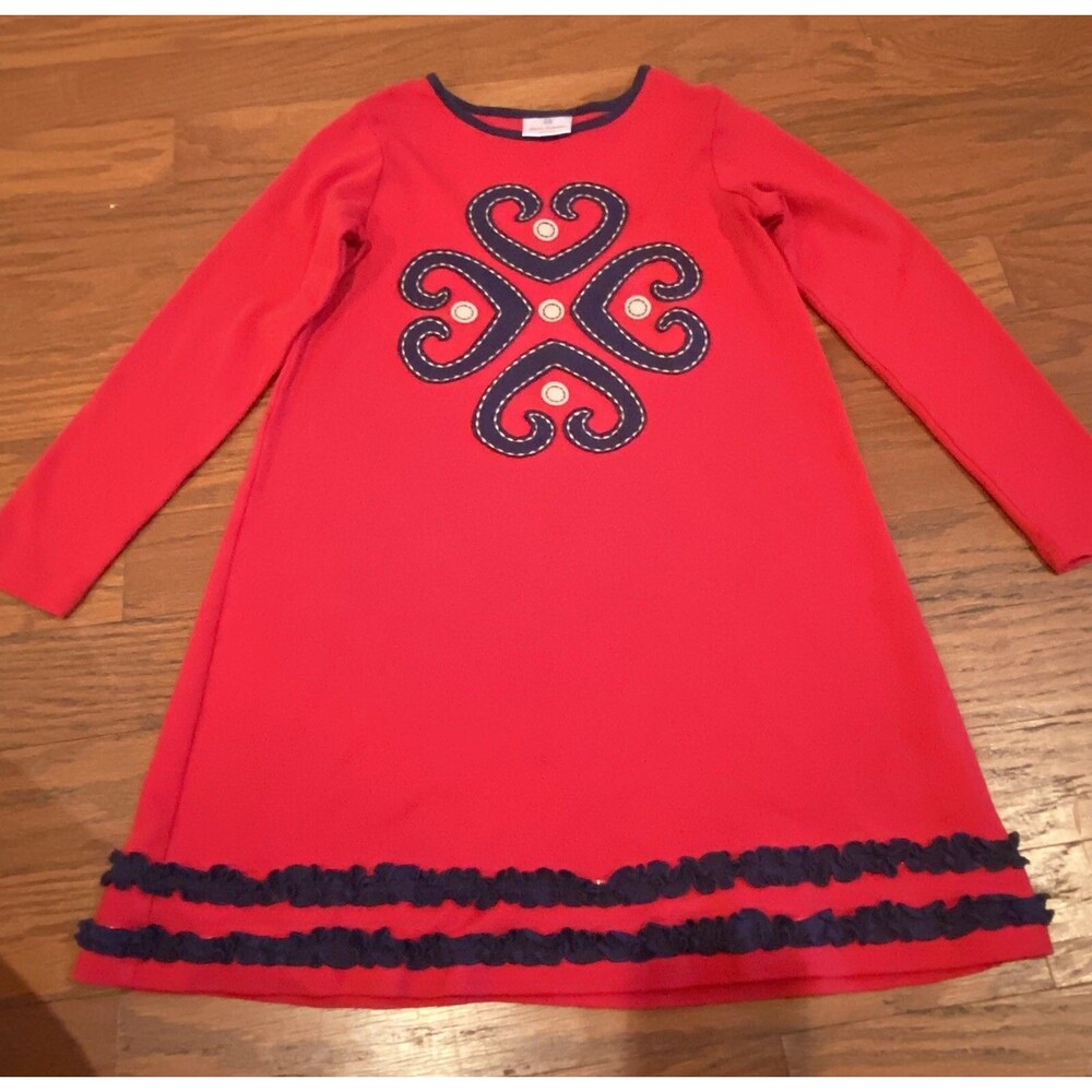 Hanna Anderson Red Navy Dress Size 140 Long Sleeve Maxi Knee Length